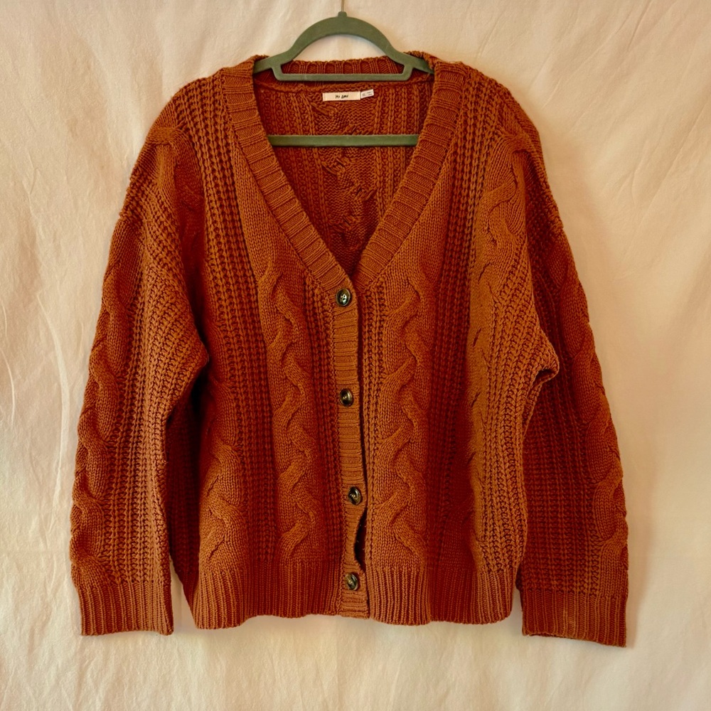 Francesca's Collections Orange Cable Knit Cardigan
